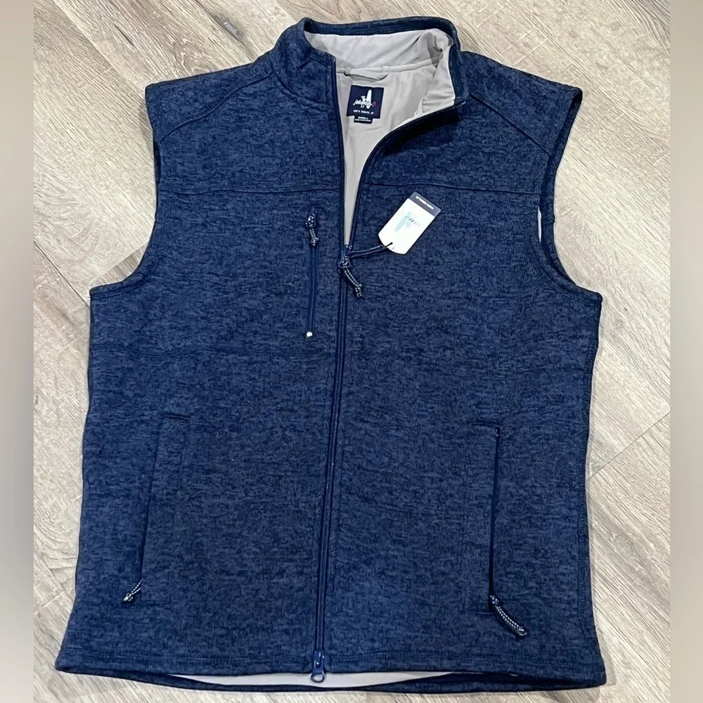 NWT johnnie-O Men’s Small Wes Full Zip Fleece Vest Navy ‘Wake’ Model